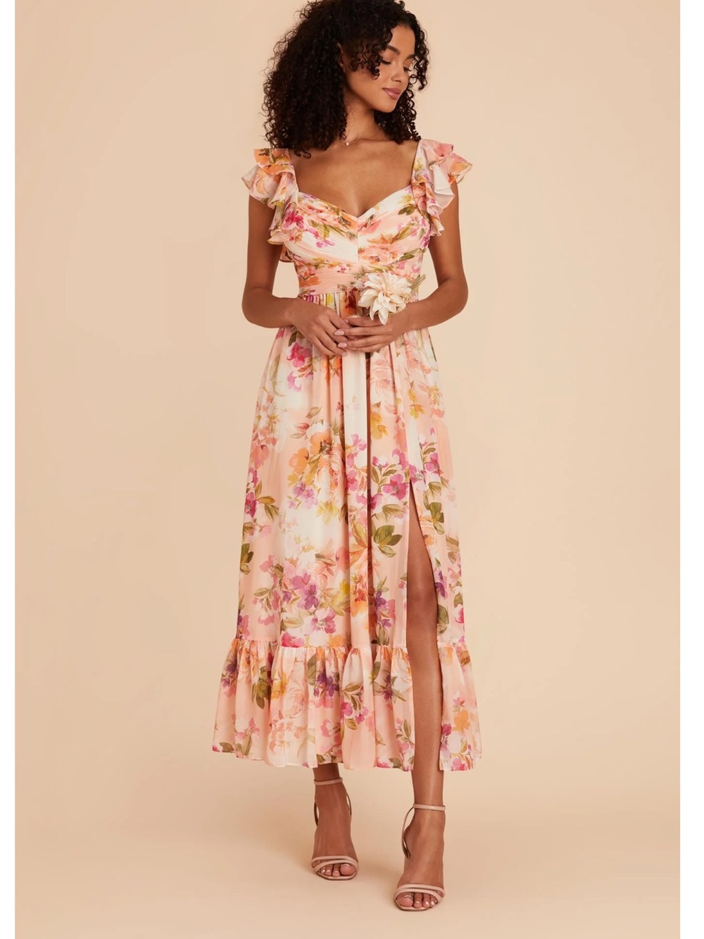 Michelle Dress Chiffon Coral Sunset Peonies